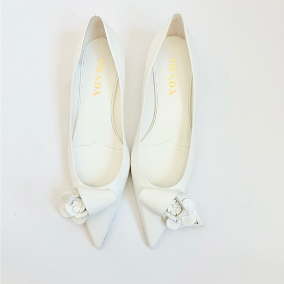 Prada White Leather Loop Bouquet Pointed Toe Ballet Flats EU 39 US 9 - Picture 2 of 10